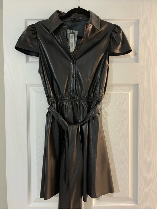 Alice + Olivia Dresses & Skirts - Alice + Olivia Black Faux Leather Shirt Dress